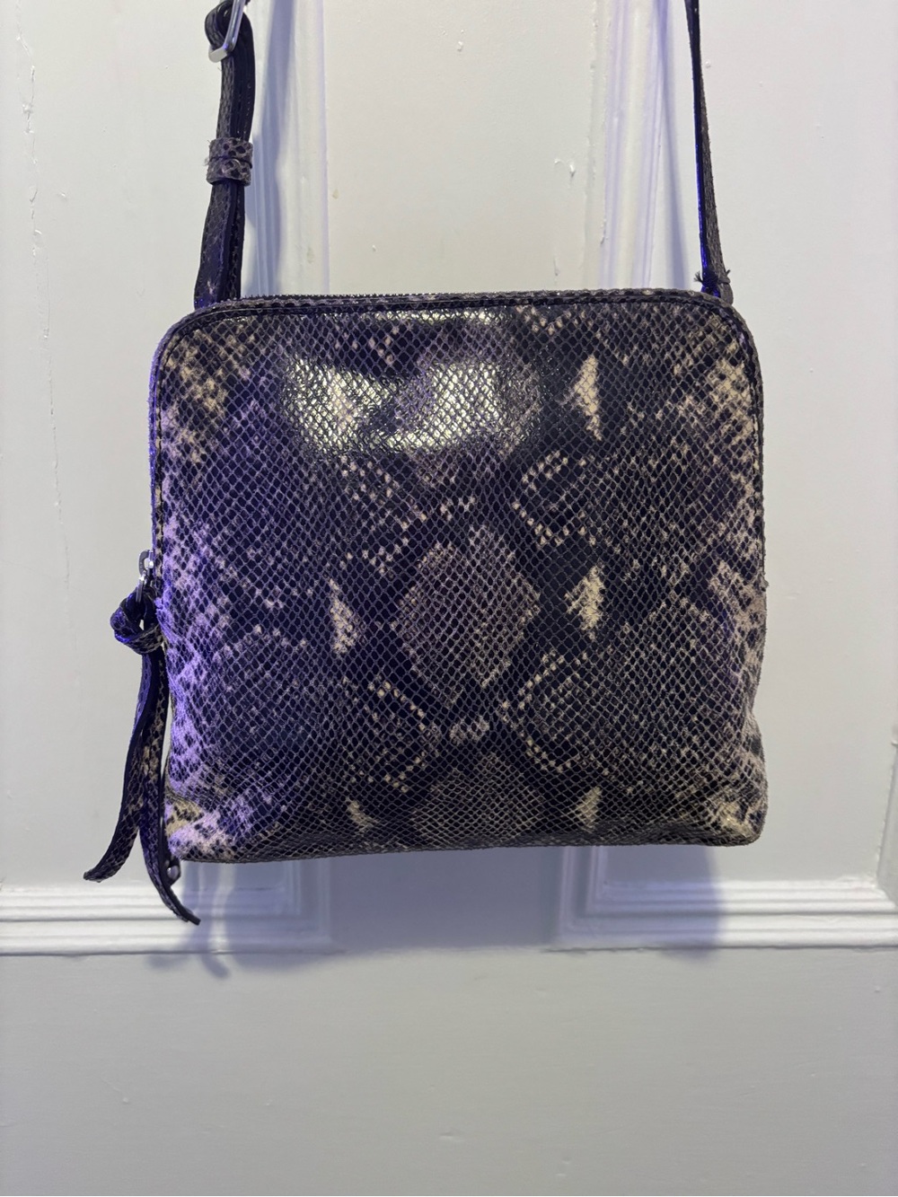 Banana Republic Snake-Embossed , cowhide leather, Crossbody in Black and Taupe